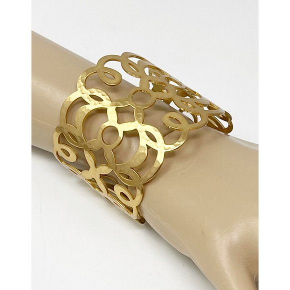 Brighton Jewelry - Brighton Retired Cleopatra Gold Tone Open Work Wide Cuff Statement Bracelet Boho